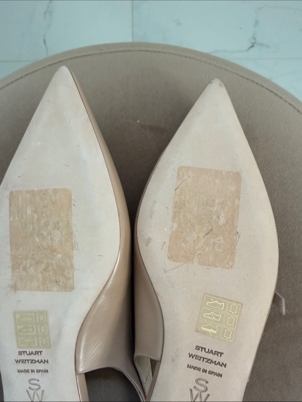 New!! Stuart Weitzman Blush Nude Leather Pointed Slingback Flats - Picture 6 of 9